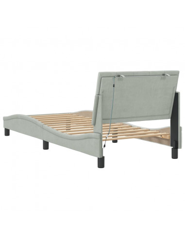 Giroletto con Luci LED Grigio Chiaro 90x190 cm in Velluto