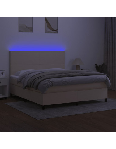 Letto a Molle con Materasso e LED Crema 180x200 cm in Tessuto