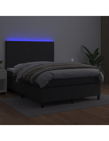 Giroletto a Molle con Materasso e LED Nero 140x190cm Similpelle