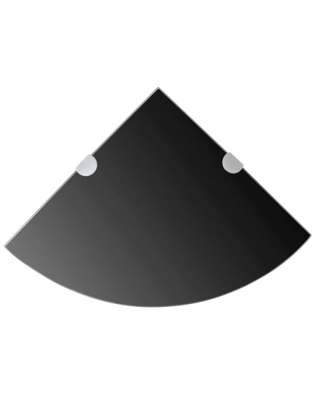 Scaffali Angolari 2 pz Supporti Cromati e Vetro Nero 35x35 cm