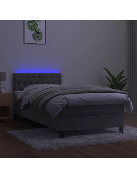 Letto a Molle Materasso e LED Grigio Chiaro 100x200 cm Velluto
