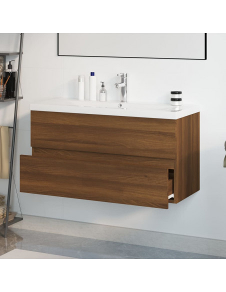 Mobile Bagno Lavabo Integrato Rovere Marrone Legno Multistrato
