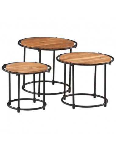 Tavolini a Incastro 3 pz in Legno Massello di Acacia