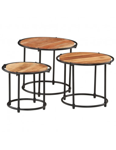 Tavolini a Incastro 3 pz in Legno Massello di Acacia