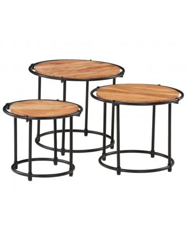 Tavolini a Incastro 3 pz in Legno Massello di Acacia