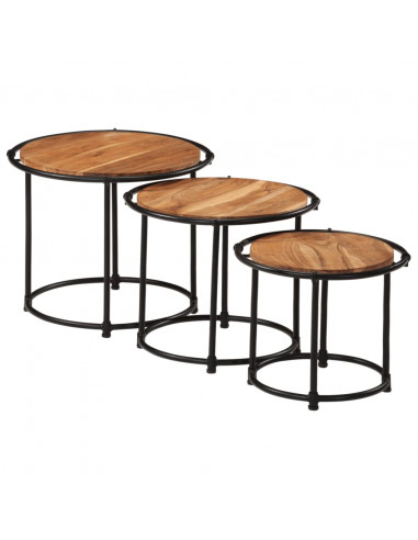 Tavolini a Incastro 3 pz in Legno Massello di Acacia