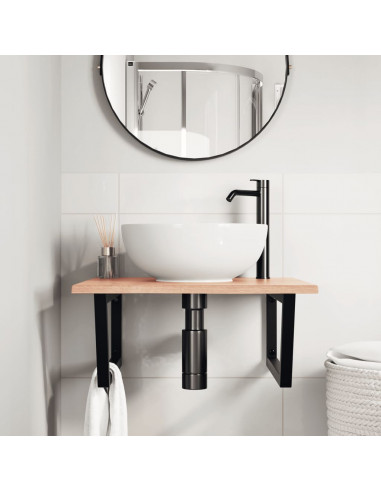 Ripiano a Parete per Lavabo in Acciaio e Massello di Rovere