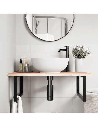 Ripiano a Parete per Lavabo in Acciaio e Massello di Rovere