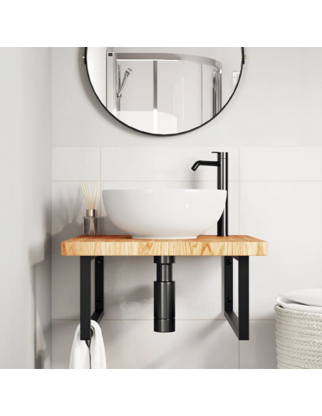 Ripiano a Parete per Lavabo in Acciaio e Massello di Rovere