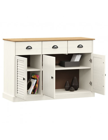 Credenza Cassetti VIGO 113x40x75 cm Legno Massello Pino Bianco