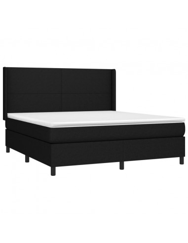 Letto a Molle con Materasso e LED Nero 160x200 cm in Tessuto