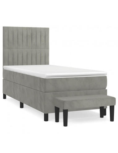 Giroletto a Molle con Materasso Grigio Chiaro 90x200 cm Velluto