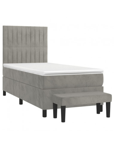 Giroletto a Molle con Materasso Grigio Chiaro 90x200 cm Velluto