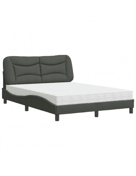 Letto con Materasso Grigio Scuro 140x190 cm Tessuto