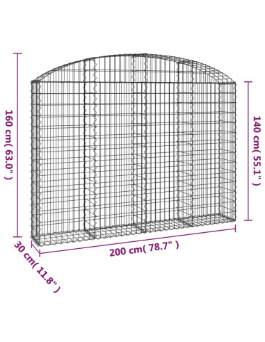 Cesto Gabbione ad Arco 200x30x140/160 cm Ferro Zincato