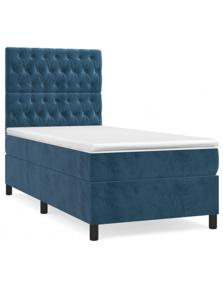 Giroletto a Molle con Materasso Blu Scuro 90x200 cm in Velluto