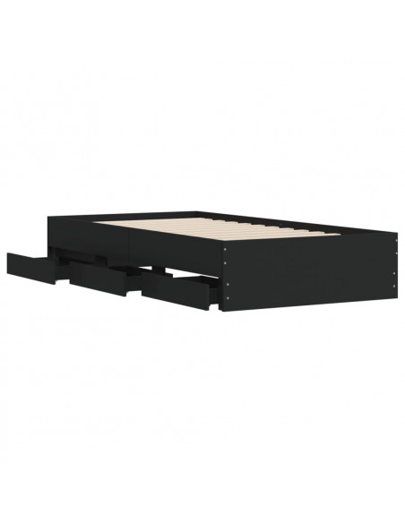Giroletto con Cassetti Nero 90x190 cm in Legno Multistrato