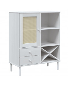 Credenza SENJA Aspetto Rattan Bianco 90x40x112cm Massello Pino 2