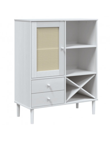 Credenza SENJA Aspetto Rattan Bianco 90x40x112cm Massello Pino