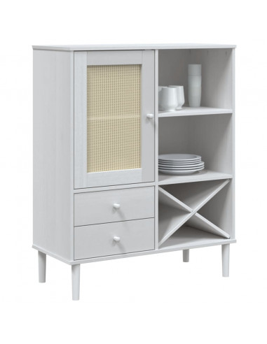 Credenza SENJA Aspetto Rattan Bianco 90x40x112cm Massello Pino