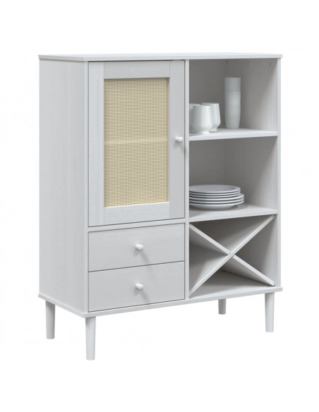 Credenza SENJA Aspetto Rattan Bianco 90x40x112cm Massello Pino