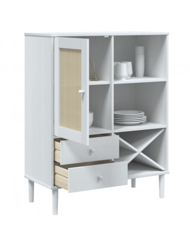 Credenza SENJA Aspetto Rattan Bianco 90x40x112cm Massello Pino