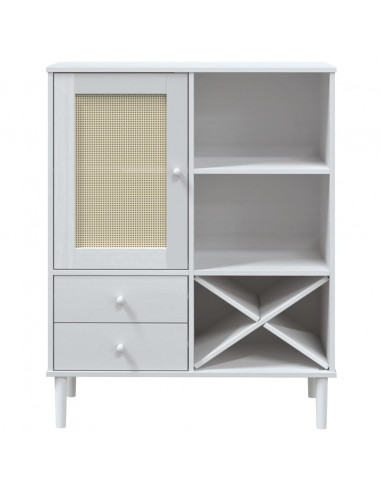 Credenza SENJA Aspetto Rattan Bianco 90x40x112cm Massello Pino