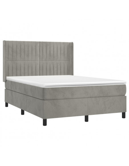Letto a Molle Materasso e LED Grigio Chiaro 140x190 cm Velluto