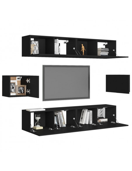 Set di Mobili Porta TV 6 pz Nero in Legno Multistrato