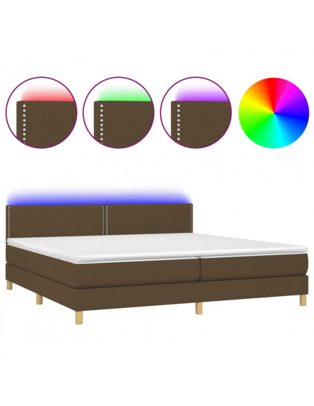 Letto a Molle Materasso e LED Marronescuro 200x200cm in Tessuto