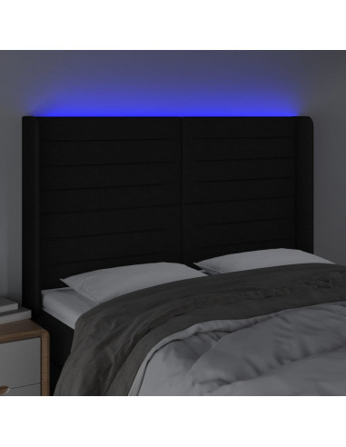 Testiera a LED Nera 147x16x118/128 cm in Tessuto