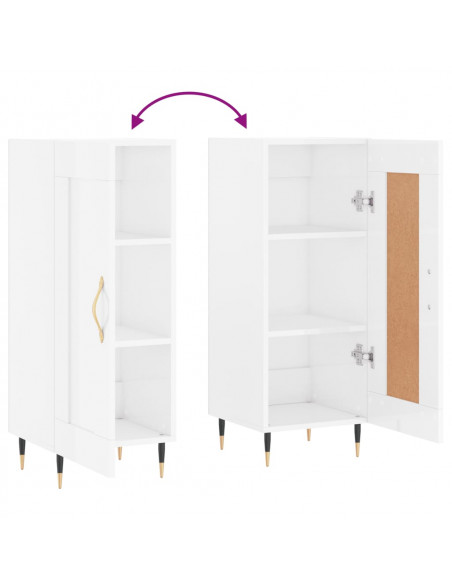 Credenza Bianco Lucido 34,5x34x90 cm in Legno Multistrato
