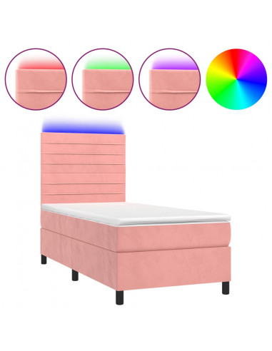 Letto a Molle con Materasso e LED Rosa 90x190 cm in Velluto