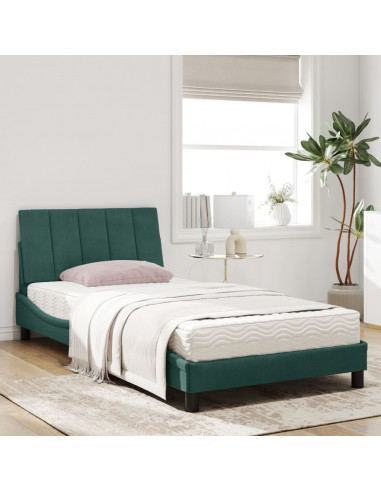 Letto con Materasso Verde Scuro 100x200 cm in Velluto