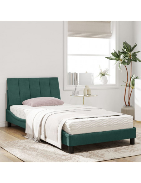 Letto con Materasso Verde Scuro 100x200 cm in Velluto