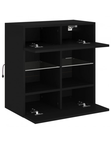 Mobile TV a Parete con Luci LED Nero 58,5x30x60,5 cm