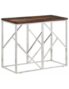 Tavolo Consolle Argento Acciaio Inox e Traverse Legno Massello 2