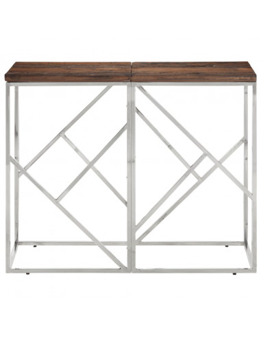 Tavolo Consolle Argento Acciaio Inox e Traverse Legno Massello