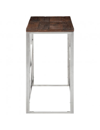 Tavolo Consolle Argento Acciaio Inox e Traverse Legno Massello