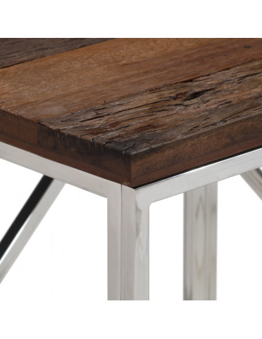 Tavolo Consolle Argento Acciaio Inox e Traverse Legno Massello
