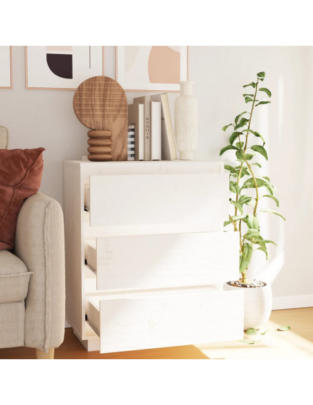 Credenza Bianca 60x34x75 cm in Legno Massello di Pino