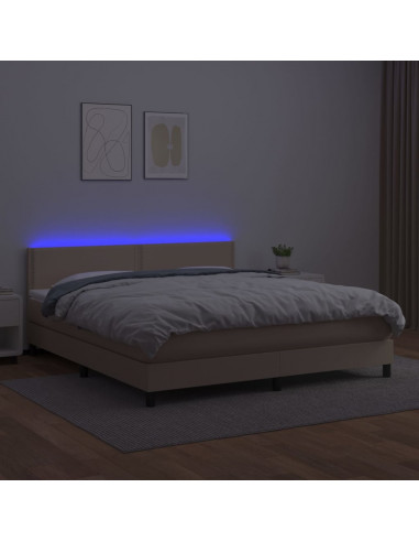 Giroletto Molle Materasso e LED Cappuccino 180x200cm Similpelle