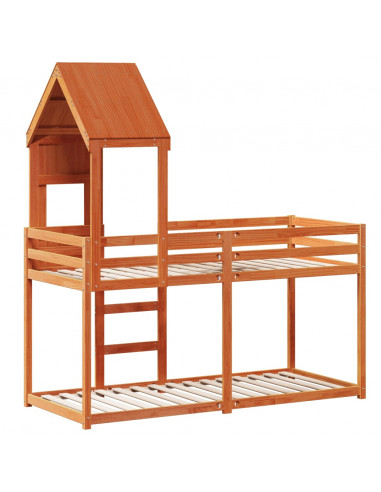 Letto a Castello con Tetto Marrone Cera 90x190 cm Massello Pino