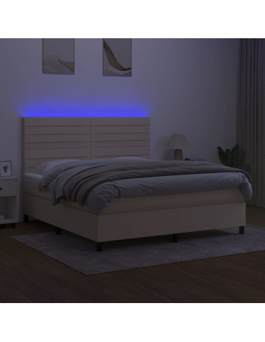 Letto a Molle con Materasso e LED Crema 180x200 cm in Tessuto