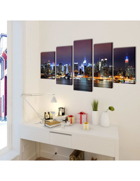 Set Stampa su Tela da Muro Panorama New York a Colori 200x100cm