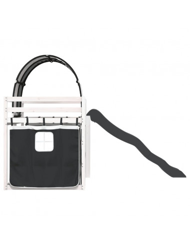 Letto a Castello con Scivolo e Tende Bianco e Nero 80x200 cm