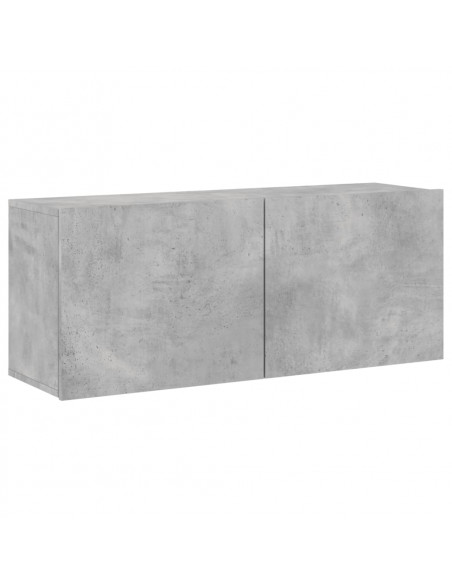 Mobili TV a Muro con LED 5pz Grigio Cemento Legno Multistrato