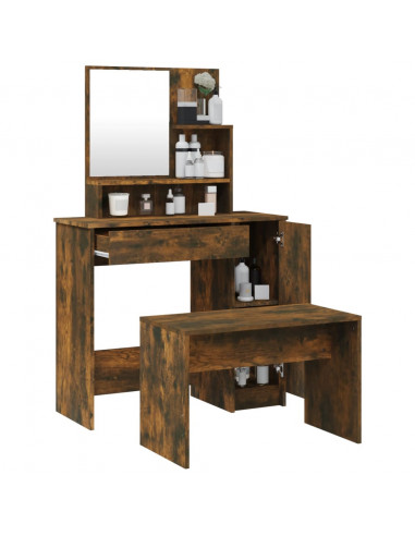 Set Tavolo da Toeletta Rovere Fumo 86,5x35x136 cm
