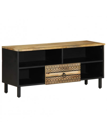 Mobile Porta TV Nero 100x33,5x46 cm Legno Massello Mango Grezzo
