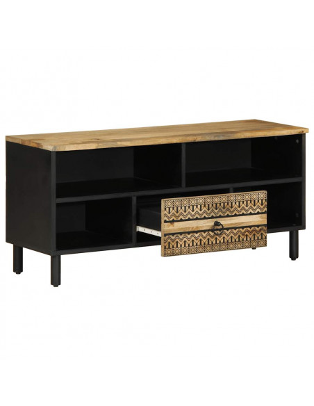 Mobile Porta TV Nero 100x33,5x46 cm Legno Massello Mango Grezzo